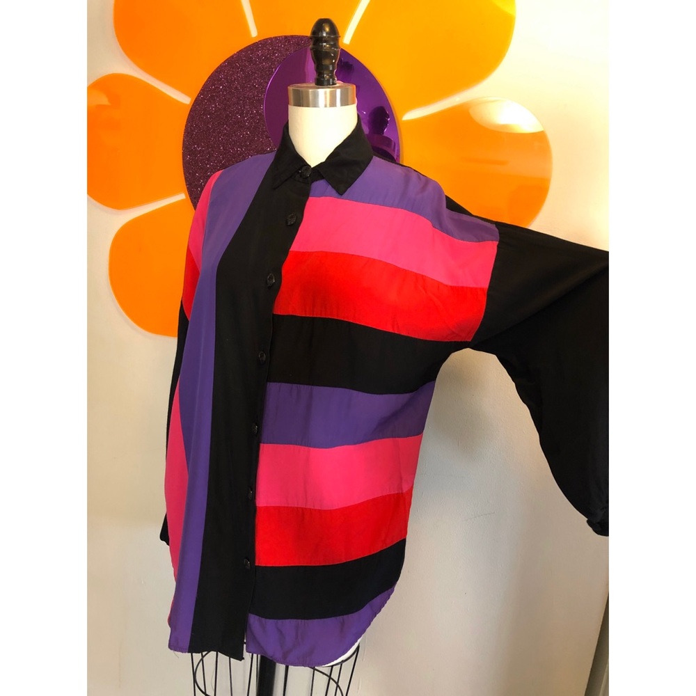 90’s Dolman Sleeve Color Block Button Up - image 3